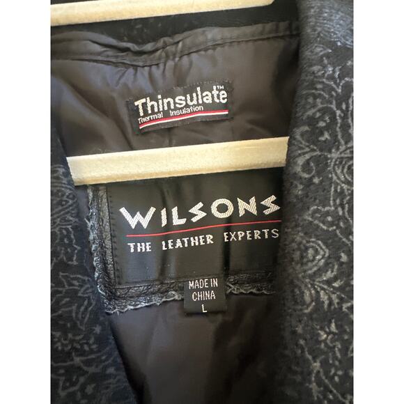 Vintage Wilsons Pelle Studio Thinsulate Black Leather & Suede Jacket Trench L - Picture 7 of 9